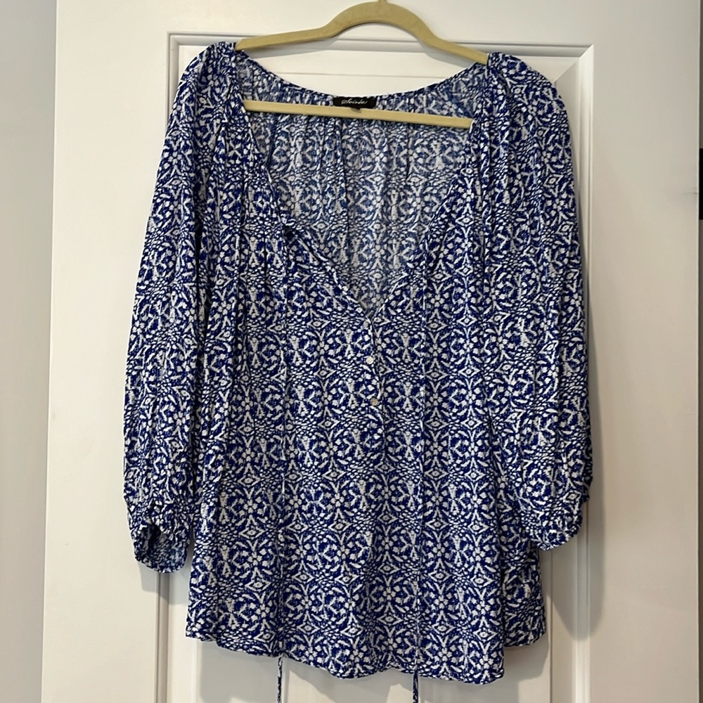 Soirée plus size top blouse shirt blue & white Sz 3X